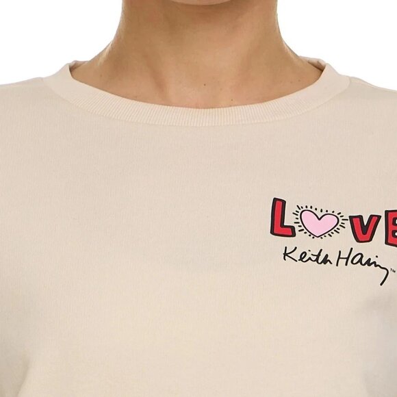 NEW Keith Haring Women's M Love Sweatshirt & Jogger Lounge Set Beige - Picture 2 of 9